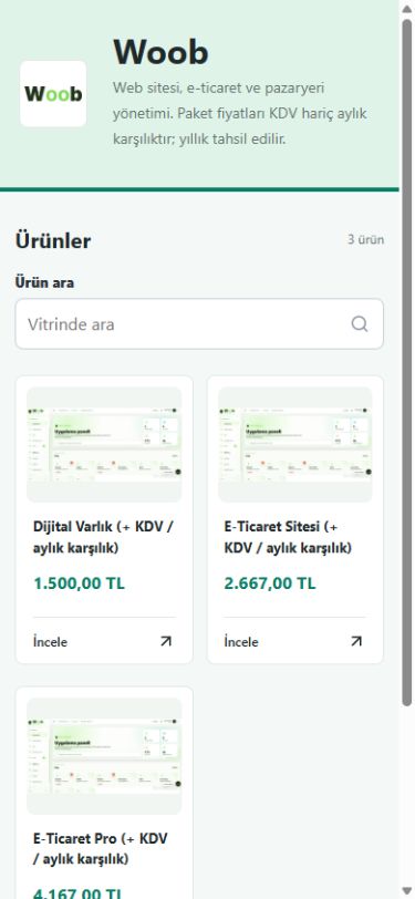 Woob mağazasının mobil ürün vitrini